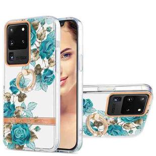 For Samsung Galaxy S20 Ultra Ring IMD Flowers TPU Phone Case(Blue Rose)