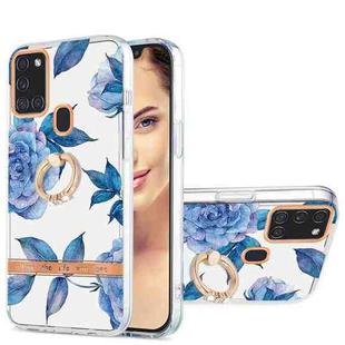 For Samsung Galaxy A21s / A217F Ring IMD Flowers TPU Phone Case(Blue Peony)