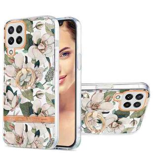 For Samsung Galaxy A22 4G EU / M32 Global Ring IMD Flowers TPU Phone Case(Green Gardenia)