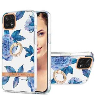 For Samsung Galaxy A22 5G Ring IMD Flowers TPU Phone Case(Blue Peony)