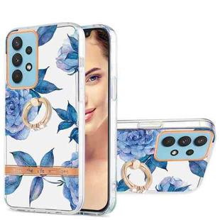 For Samsung Galaxy A32 4G Ring IMD Flowers TPU Phone Case(Blue Peony)