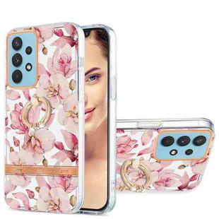 For Samsung Galaxy A32 4G Ring IMD Flowers TPU Phone Case(Pink Gardenia)