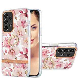 For Samsung Galaxy A33 5G Ring IMD Flowers TPU Phone Case(Pink Gardenia)