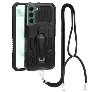 For Samsung Galaxy S22+ 5G Lanyard Mecha Armor Kickstand PC + TPU Phone Case(Black)