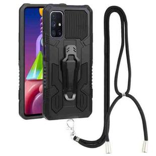 For Samsung Galaxy M52 Lanyard Mecha Armor Kickstand PC + TPU Phone Case(Black)