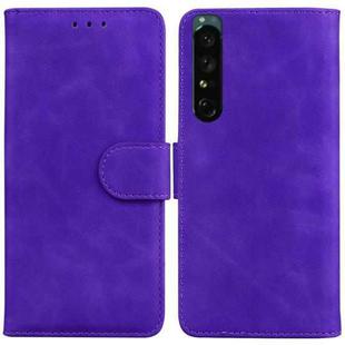 For Sony Xperia 1 IV Skin Feel Pure Color Flip Leather Phone Case(Purple)