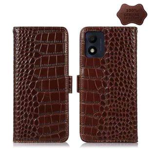 For Alcatel 1B 2022 Crocodile Top Layer Cowhide Leather Phone Case(Brown)
