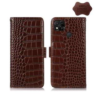 For Xiaomi Redmi 10A / 9C Crocodile Top Layer Cowhide Leather Phone Case(Brown)