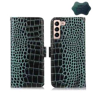 For Samsung Galaxy S22+ 5G Crocodile Top Layer Cowhide Leather Phone Case(Green)