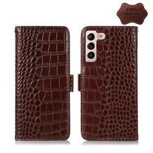 For Samsung Galaxy S22+ 5G Crocodile Top Layer Cowhide Leather Phone Case(Brown)