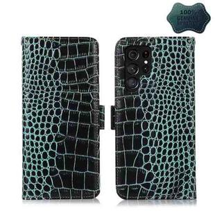 For Samsung Galaxy S22 Ultra 5G Crocodile Top Layer Cowhide Leather Phone Case(Green)