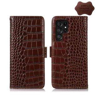 For Samsung Galaxy S22 Ultra 5G Crocodile Top Layer Cowhide Leather Phone Case(Brown)