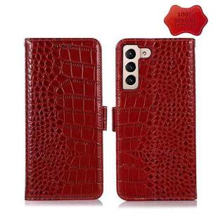 For Samsung Galaxy S22 5G Crocodile Top Layer Cowhide Leather Phone Case(Red)