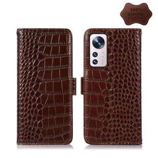 For Xiaomi 12 Pro Crocodile Top Layer Cowhide Leather Phone Case(Brown)