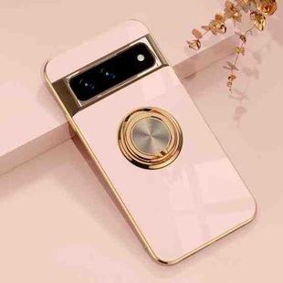 For Google Pixel 7 6D Electroplating Full Coverage Silicone Protective Case with Magnetic Ring Holder(Light Pink)