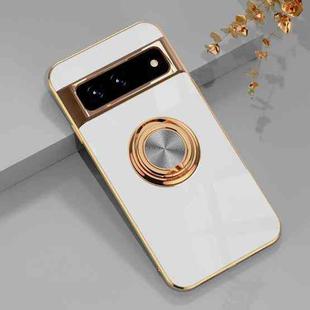 For Google Pixel 7 6D Electroplating Full Coverage Silicone Protective Case with Magnetic Ring Holder(White)
