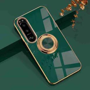 For Sony Xperia 1 IV 6D Electroplating Full Coverage Silicone Protective Case with Magnetic Ring Holder(Dark Green)