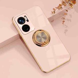 For Xiaomi Redmi Note 11E 6D Electroplating Full Coverage Silicone Protective Case with Magnetic Ring Holder(Light Pink)