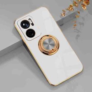 For Xiaomi Redmi Note 11E 6D Electroplating Full Coverage Silicone Protective Case with Magnetic Ring Holder(White)