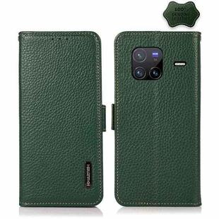 For vivo X80 KHAZNEH Side-Magnetic Litchi Genuine Leather RFID Phone Case(Green)