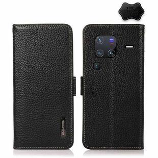 For vivo X80 Pro KHAZNEH Side-Magnetic Litchi Genuine Leather RFID Phone Case(Black)