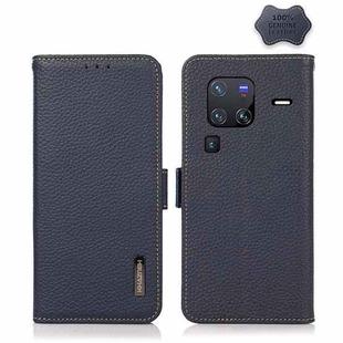 For vivo X80 Pro KHAZNEH Side-Magnetic Litchi Genuine Leather RFID Phone Case(Blue)