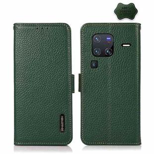 For vivo X80 Pro KHAZNEH Side-Magnetic Litchi Genuine Leather RFID Phone Case(Green)