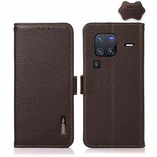 For vivo X80 Pro KHAZNEH Side-Magnetic Litchi Genuine Leather RFID Phone Case(Brown)