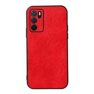 For OPPO A16 Accurate Hole Crazy Horse Texture PU Phone Case(Red)