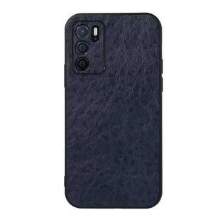 For OPPO A16 Accurate Hole Crazy Horse Texture PU Phone Case(Blue)