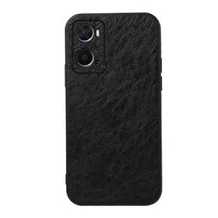 For OPPO A76 Accurate Hole Crazy Horse Texture PU Phone Case(Black)