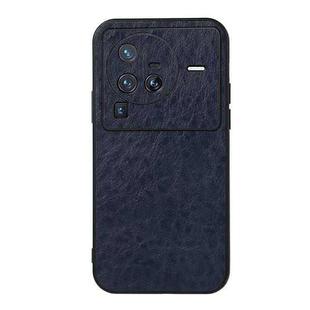 For vivo X80 Pro Accurate Hole Crazy Horse Texture PU Phone Case(Blue)