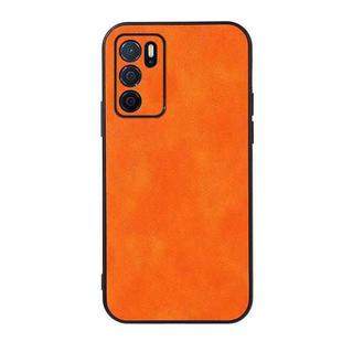 For OPPO A16 Accurate Hole Two-color Litchi Texture PU Phone Case(Orange)