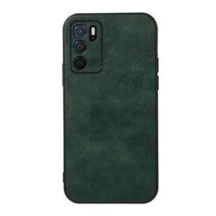 For OPPO A16 Accurate Hole Two-color Litchi Texture PU Phone Case(Green)