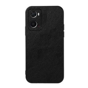 For OPPO A76 Accurate Hole Two-color Litchi Texture PU Phone Case(Black)