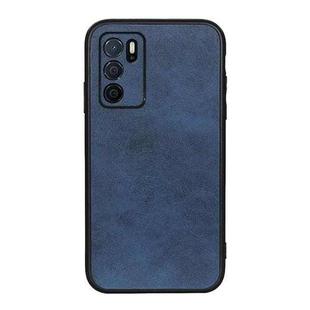 For OPPO A16 Accurate Hole Two-color Calf Texture PU Phone Case(Blue)
