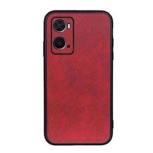For OPPO A76 Accurate Hole Two-color Calf Texture PU Phone Case(Red)
