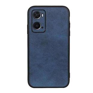 For OPPO A76 Accurate Hole Two-color Calf Texture PU Phone Case(Blue)