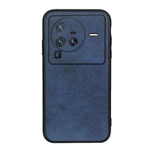 For vivo X80 Pro Accurate Hole Two-color Calf Texture PU Phone Case(Blue)