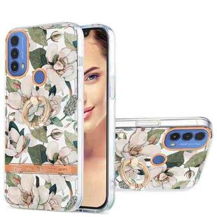 For Motorola Moto E20 / E30 / E40 Ring IMD Flowers TPU Phone Case(Green Gardenia)