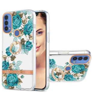 For Motorola Moto E20 / E30 / E40 Ring IMD Flowers TPU Phone Case(Blue Rose)