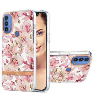 For Motorola Moto E20 / E30 / E40 Ring IMD Flowers TPU Phone Case(Pink Gardenia)