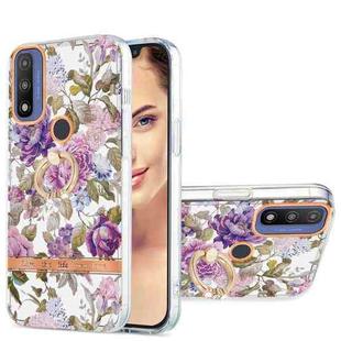 For Motorola Moto G Pure Ring IMD Flowers TPU Phone Case(Purple Peony)