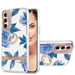 For Motorola Moto G Stylus 2022 4G Ring IMD Flowers TPU Phone Case(Blue Peony)