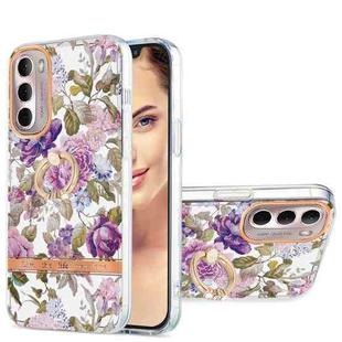 For Motorola Moto G Stylus 2022 4G Ring IMD Flowers TPU Phone Case(Purple Peony)