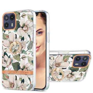 For Motorola Moto G50 5G Ring IMD Flowers TPU Phone Case(Green Gardenia)