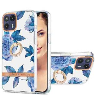 For Motorola Moto G50 5G Ring IMD Flowers TPU Phone Case(Blue Peony)