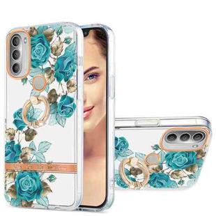 For Motorola Moto G51 5G Ring IMD Flowers TPU Phone Case(Blue Rose)