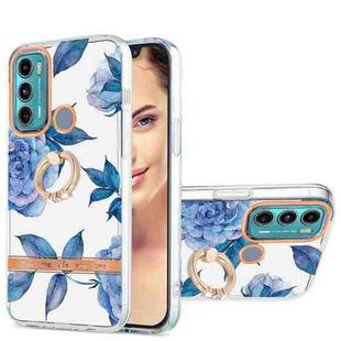 For Motorola Moto G60 / G40 Fusion Ring IMD Flowers TPU Phone Case(Blue Peony)