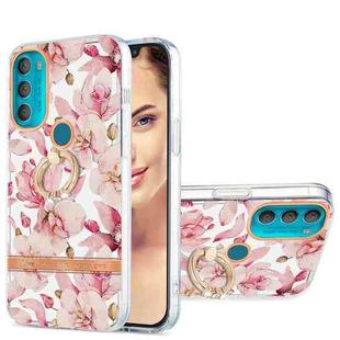 For Motorola Moto G71 5G Ring IMD Flowers TPU Phone Case(Pink Gardenia)